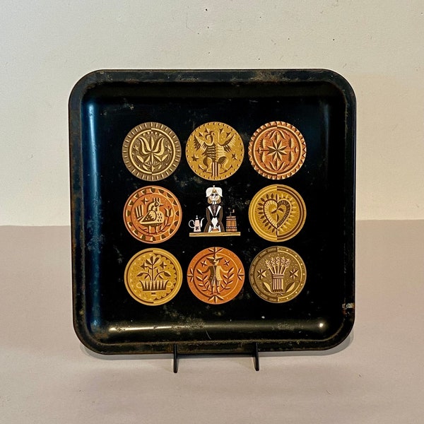 Square Metal Toleware Decorated Canapé Tray.