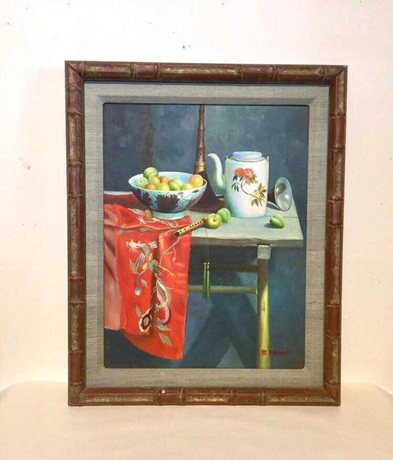 Asian Inspired Vintage Still Life Painting image 1