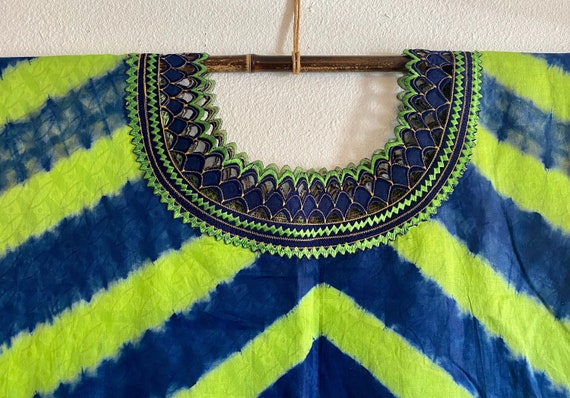 Green and Blue Tie Dye Ethnic Dress with Embroide… - image 1