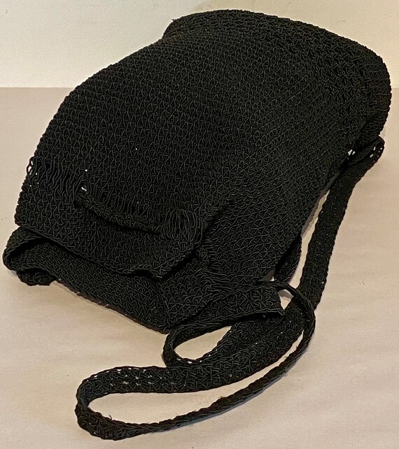 Black Crocheted Drawstring Backpack Bag - image 3