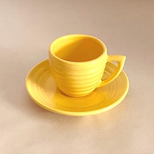 USA Modern Bauer Ware Buttercream Yellow Tea Cup & Saucer