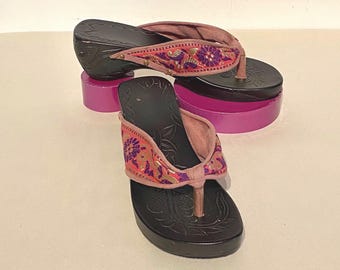 Indonesian Embroidered Silk Ribbon Thong Sandals