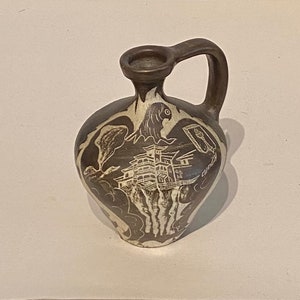 Ecuador Pottery Pictorial Souvenir Pitcher