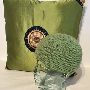 Hand Crocheted Vintage Sage Green Beanie image 2