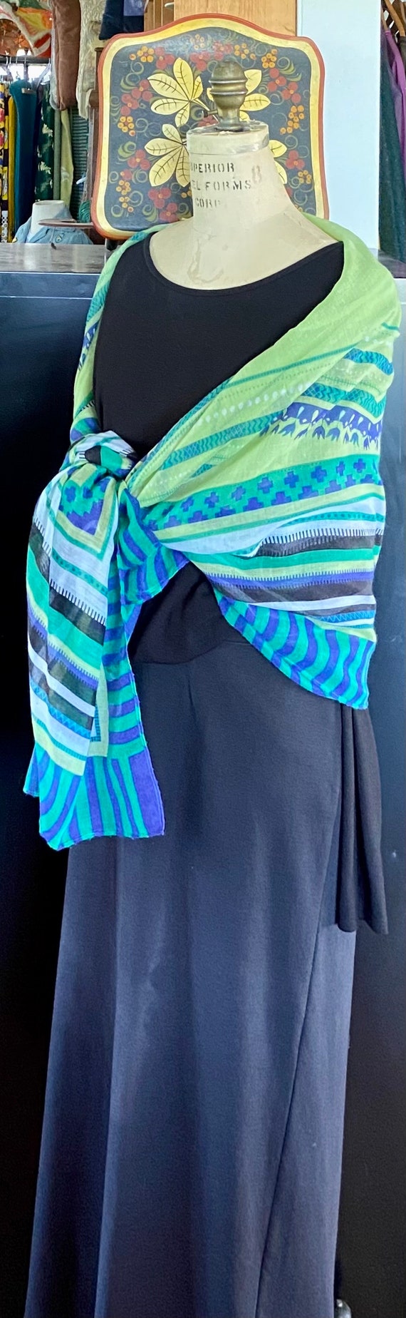 Green and Blue Woven Cotton Gauze Shawl - image 10