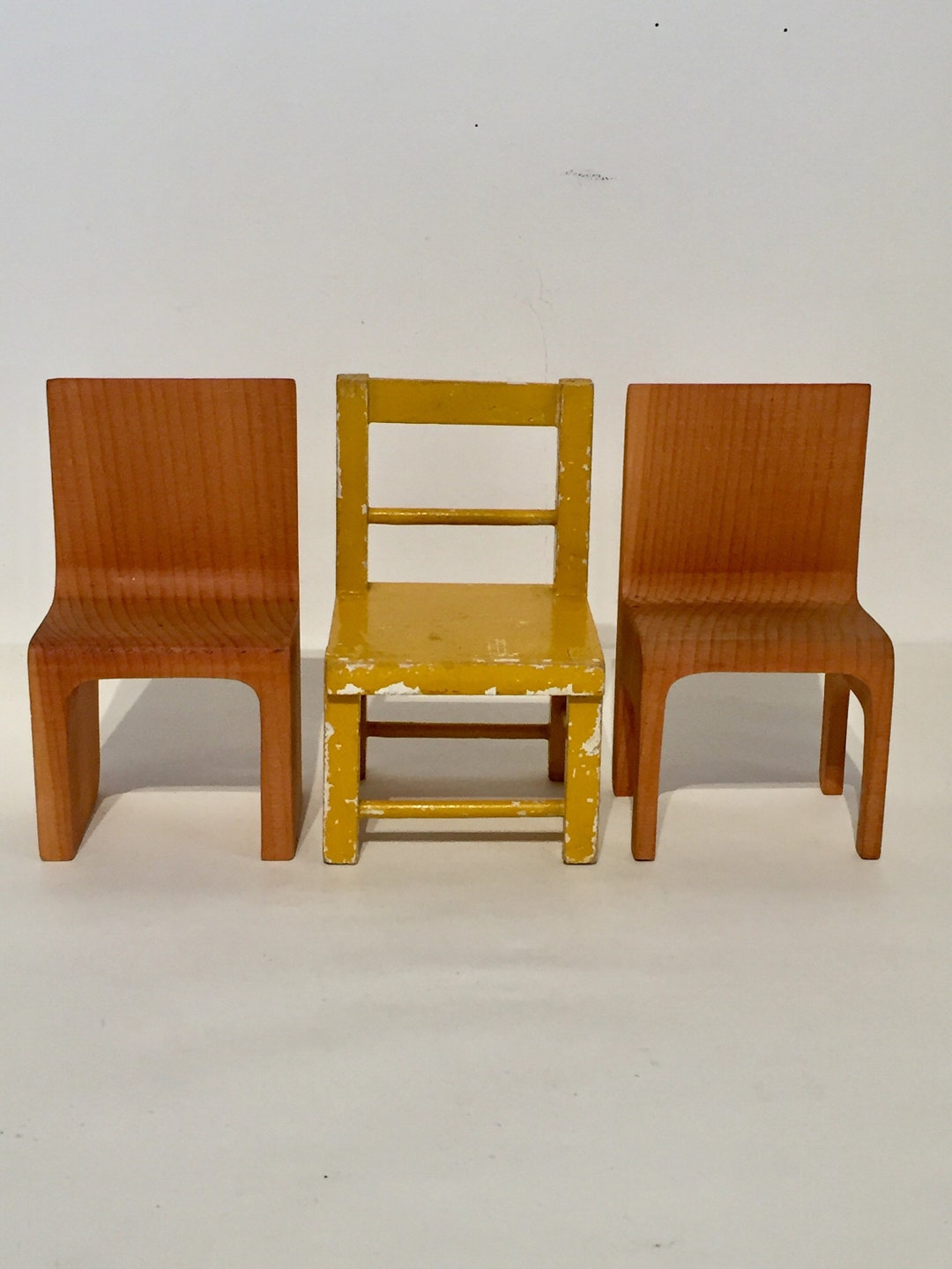 Yellow Vintage Wooden Dolls Chair Etsy