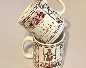 フィリップ・シルヴェストル・デュフォーの絵画と文章が描かれたフランス製陶器マグカップ 2個セット