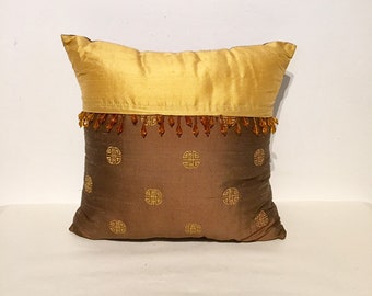 Chinese Silk Beaded Pillow - Cushion