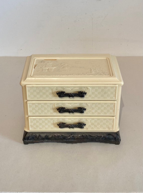 Chinese Willow Design Jewelry Box with 3 Drawers