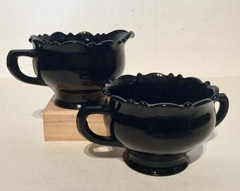 USA NY 1940er Jahre schwarzes Glas Vintage Zuckerdose und Milchkännchen Set