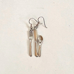 USA Polished Pewter Silverware - Cutlery (fork, knife, spoon) Dangle Earrings