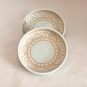 Asian Etched Style Stoneware Plates set/2