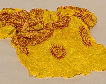 Indian Yellow & Burgundy Scarf with Sanskrit Design