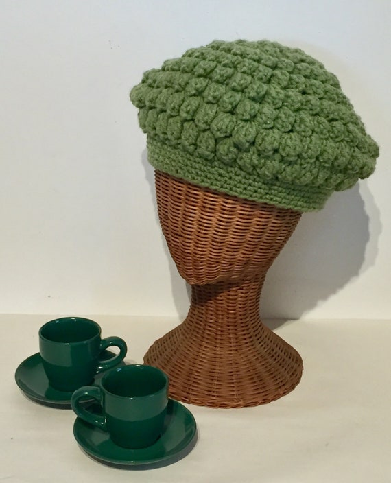 Hand Crocheted Vintage Sage Green Beret - Tam Hat - Etsy display picture 3