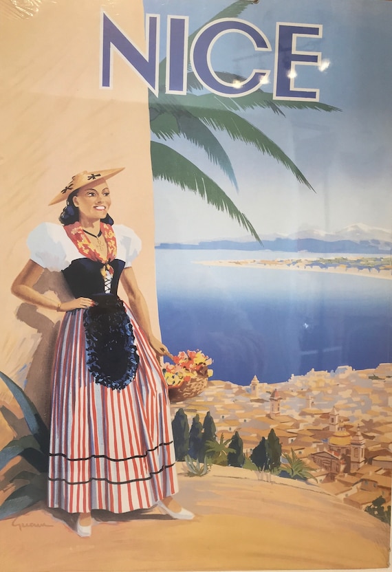 フランスのヴィンテージスタイルのニースの旅行/観光ポスター広告