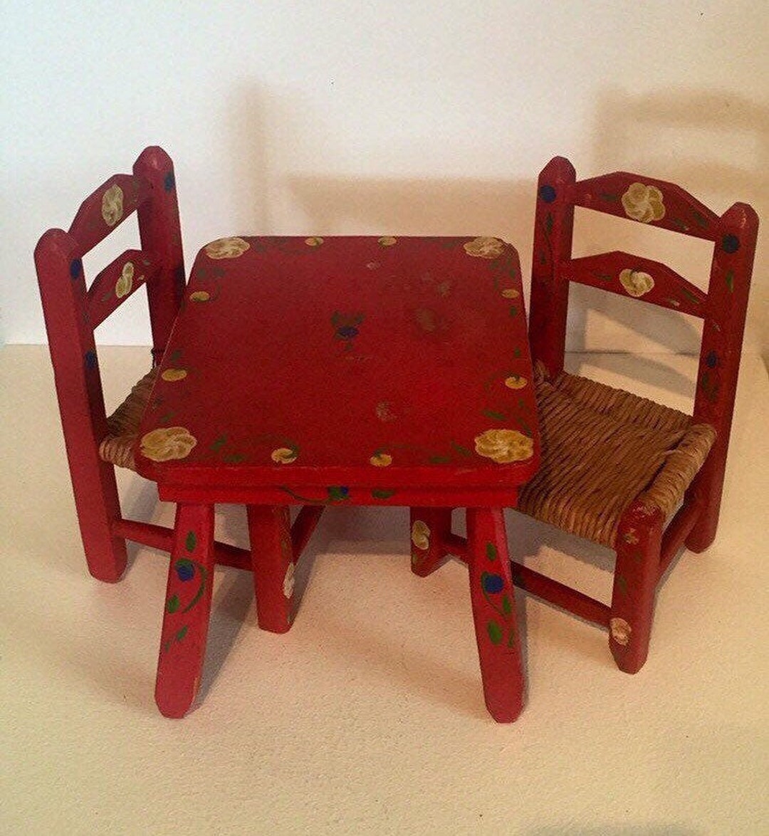 Small Hand Painted Doll Furniture Set Table and 2 Chairs Etsy