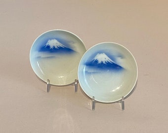 Japanese Fukagawa Mount Fuji Ceramic Soy Sauce Dish/Plate set/2