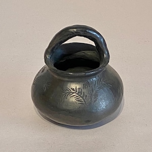 Mexican Oaxacan Small Black Clay Olla Pot with Handle