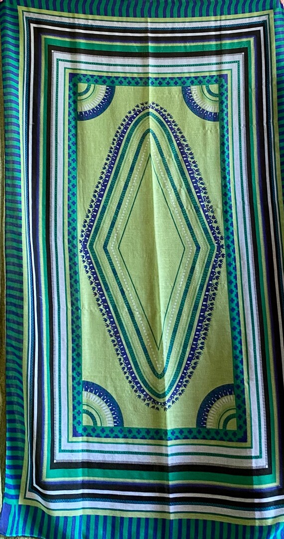 Green and Blue Woven Cotton Gauze Shawl - image 2