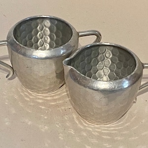 Hammered Metal Sugar Bowl and Creamer Set