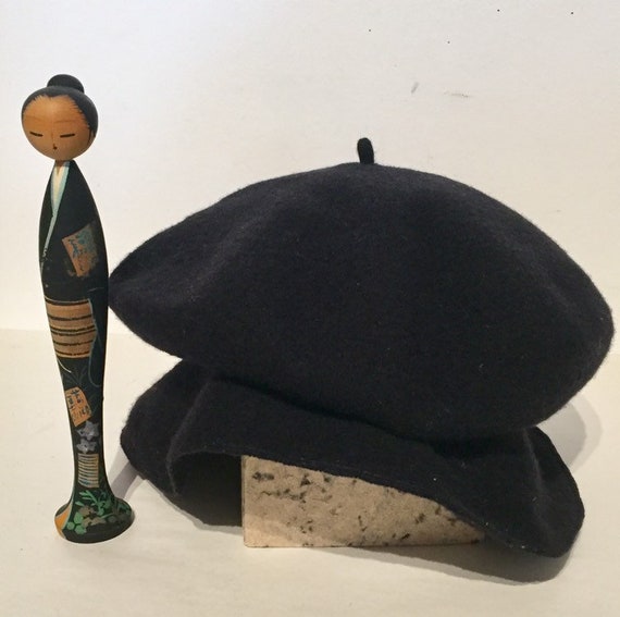 ブラックウールフェルトベレー/モップハット - Etsy 日本