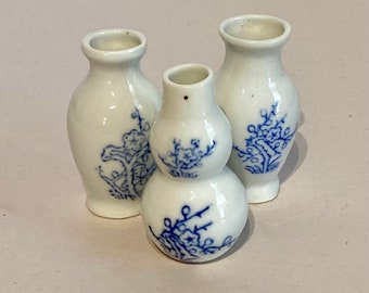 Chinese Miniature Blue & White Vases set/3