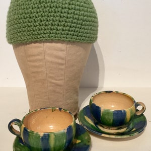 Hand Crocheted Vintage Sage Green Beanie image 4