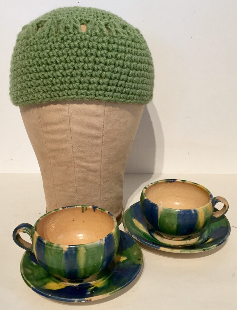 Hand Crocheted Vintage Sage Green Beanie image 4
