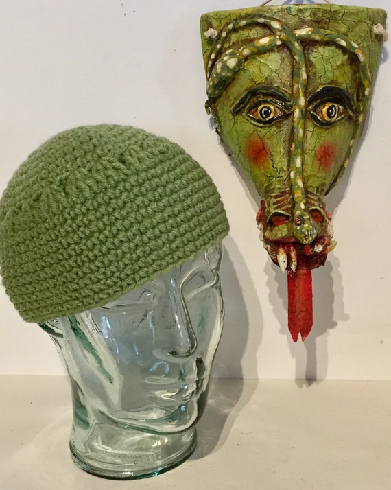 Hand Crocheted Vintage Sage Green Beanie - image 3