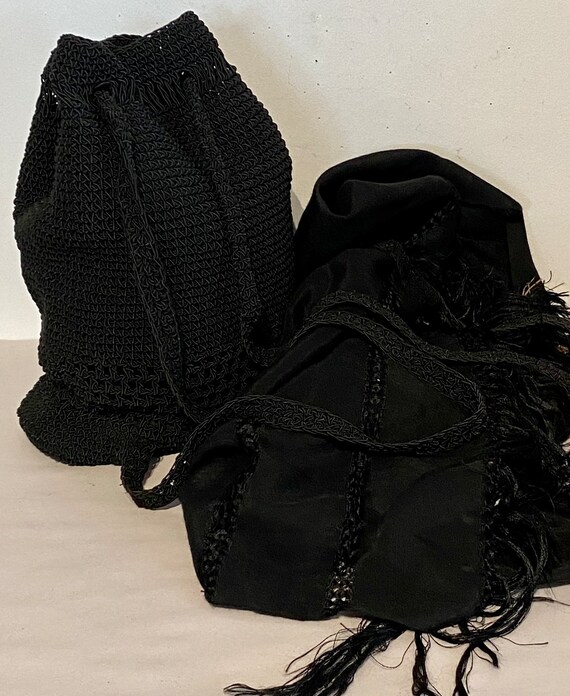 Black Crocheted Drawstring Backpack Bag - image 7