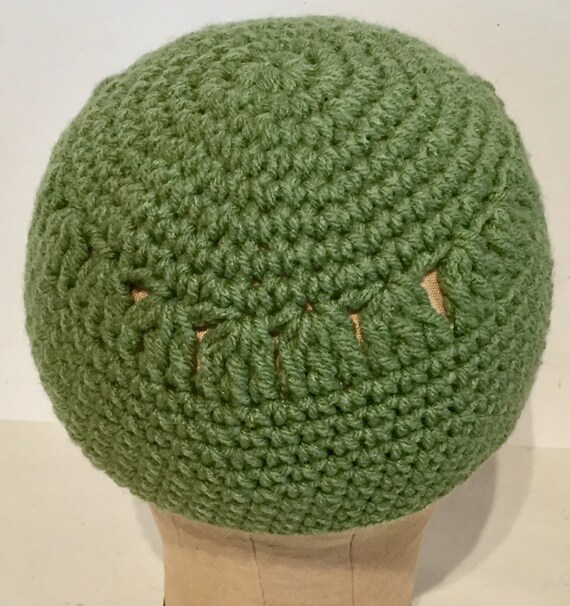 Hand Crocheted Vintage Sage Green Beanie - image 9