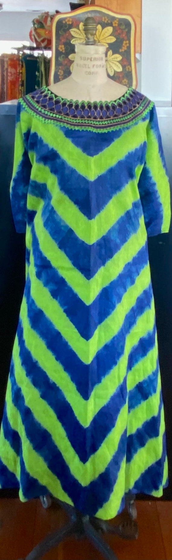 Green and Blue Tie Dye Ethnic Dress with Embroide… - image 5