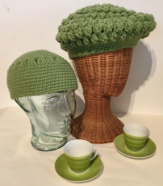Hand Crocheted Vintage Sage Green Beanie View 6