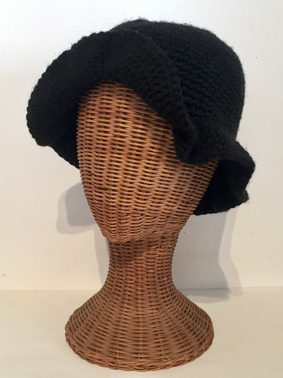 Hand Crocheted Black Slouch Hat - image 3