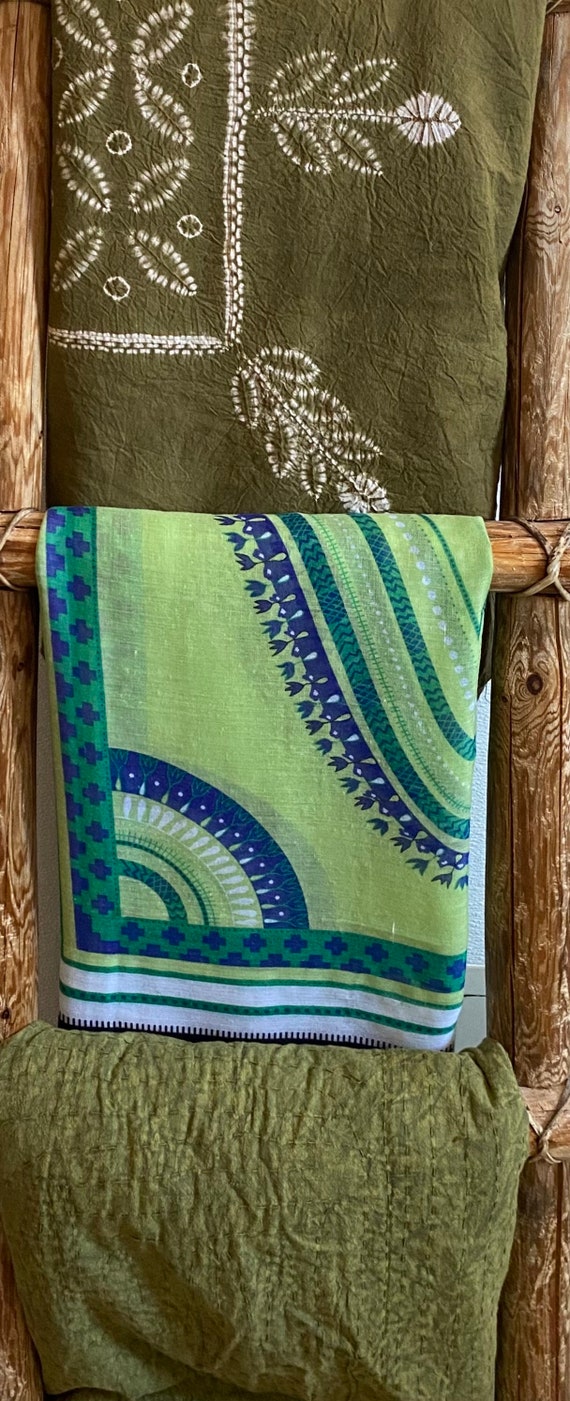 Green and Blue Woven Cotton Gauze Shawl - image 6