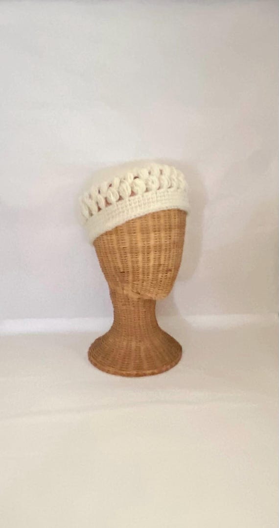 USA Hand Crocheted Cream Beanie Hat