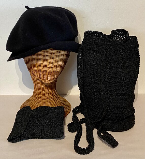 Black Crocheted Drawstring Backpack Bag - image 4