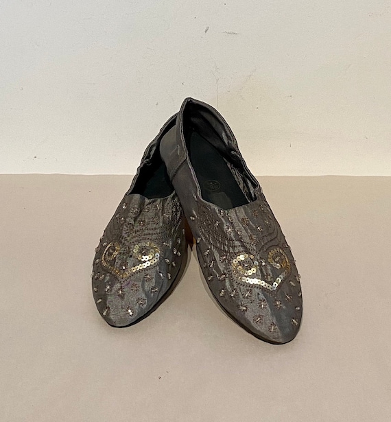 Silver Gray Satin and Sequin Slipper Shoes