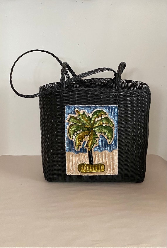 Mexican Sequined Palm Tree Patch Woven Black Plast