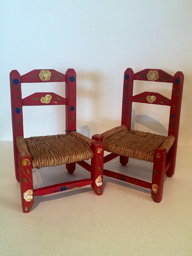 Small Hand Painted Doll Furniture Set Table and 2 Chairs Etsy