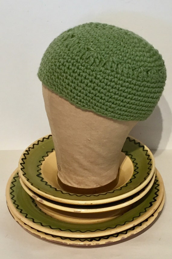 Hand Crocheted Vintage Sage Green Beanie - image 5