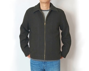 Men's Wool Jacket / Wool Bomber Jacket / Zipper Front / Welt Pockets
