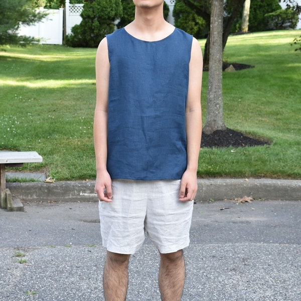 Men's Linen Sleeveless T-shirt / Men's Linen Basic Tank Top / Summer Shirt for Men