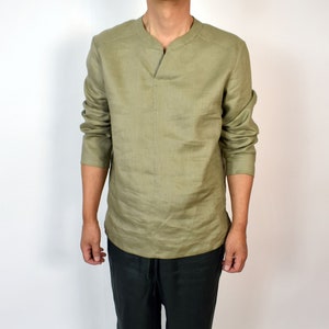 Men&#39;s Linen Pullover Shirt / French Premium Linen / Men&#39;s Long Sleeve Shirt / Spring Shirt for Men / Men&#39;s Linen T-Shirt