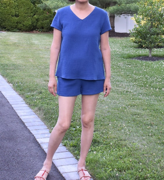Women's Cotton Gauze Loungewear / Double Layer Gauze Blouse / Women Casualwear / Women Sleepwear / Double Layer Gauze Short / Pajamas Set