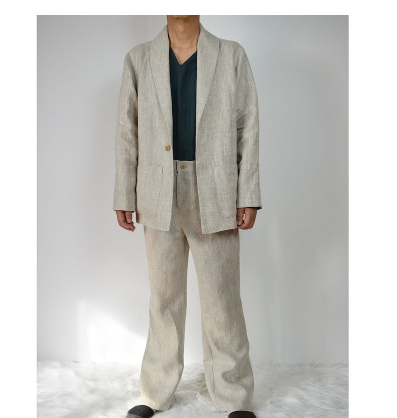 Men's Linen Jacket / Button Front / Patch Pockets image 2