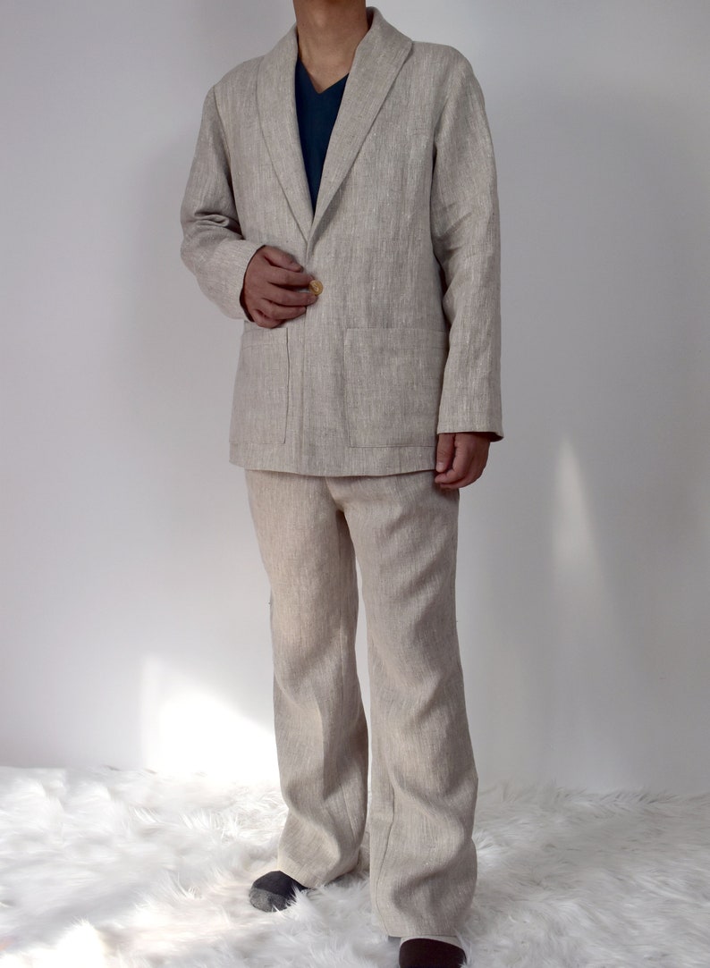 Men's Linen Jacket / Button Front / Patch Pockets image 5