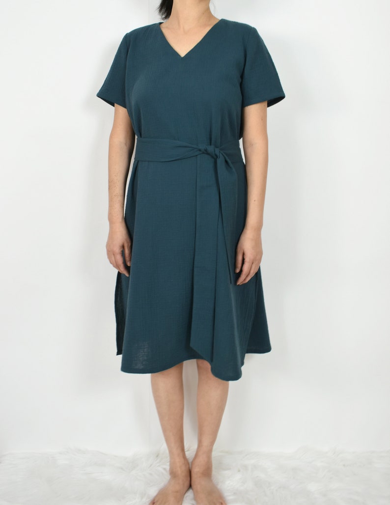 Women's Cotton Gauze Vneck Dress / Short Sleeve Dress Etsy