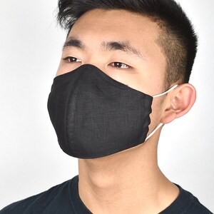 100% Linen 2 Layer Wedding Face Masks / Bride and Groom / Wedding Gift / Breathable / Nose Wire / Filter Pocket / Adjustable Ear Loop Black