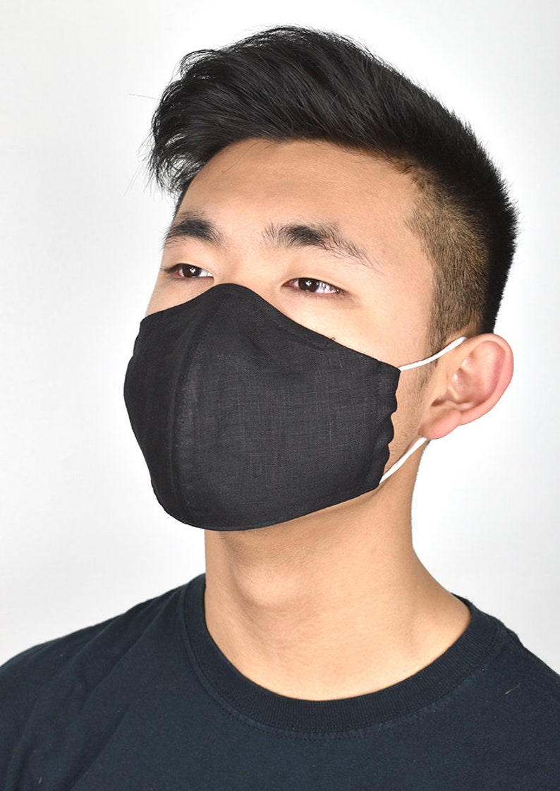 100% Linen 2 Layer Wedding Face Masks / Bride and Groom / Wedding Gift / Breathable / Nose Wire / Filter Pocket / Adjustable Ear Loop Black